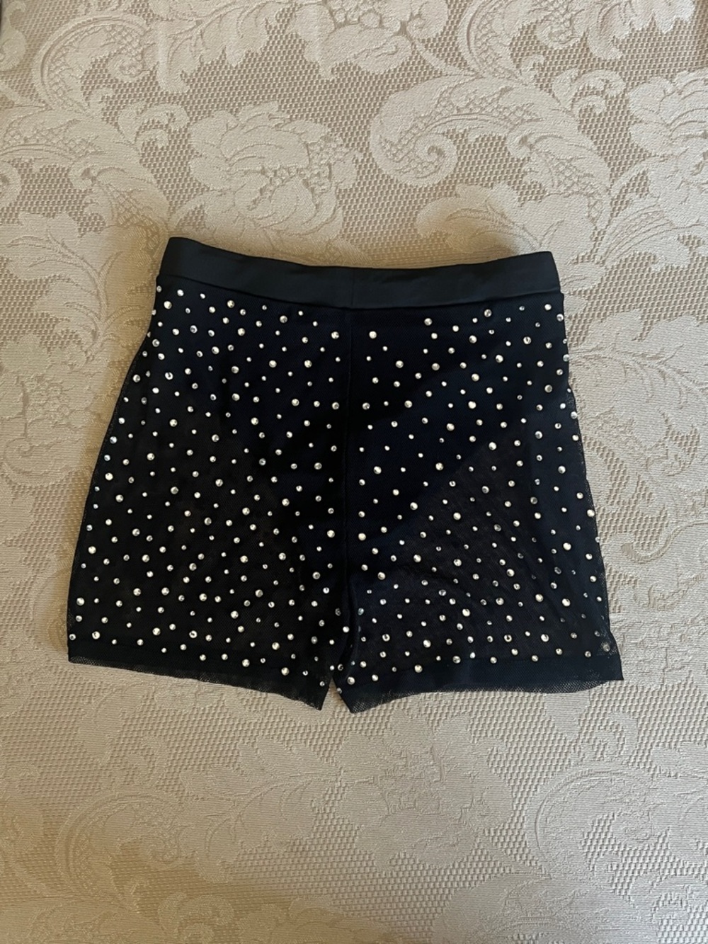 iHeartRaves Black Pearl-Studded Bike Shorts